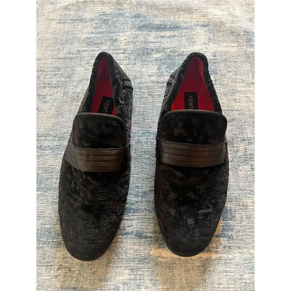 Robert David Black Textured Velvet Slip On Loafer Big Kid Boys Size 4
